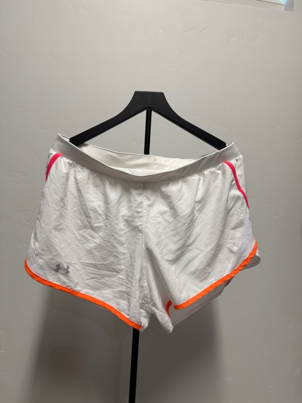 Under Armour White Women's Athletic Shorts with Neon Orange Trim